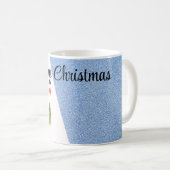 Mug Bleu blanc et brillant avec Pine Tree, Star And Fl (Devant droit)