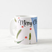 Mug Bleu blanc et brillant avec Pine Tree, Star And Fl (Devant gauche)