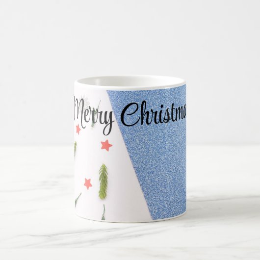 Mug Bleu blanc et brillant avec Pine Tree, Star And Fl (Centre)
