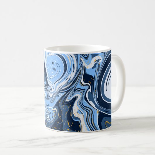 Mug Bleu, blanc et doré Fluid Art (Devant droit)