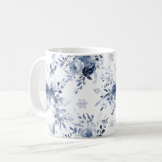 Mug Bleu Blanc Floral (Devant gauche)
