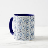 Mug Bleu Blanc Floral Toile Chinoiserie Aquarelle (Devant gauche)