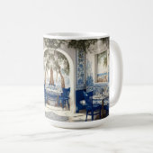 Mug Bleu blanc grec restaurant café chaise porte voûté (Devant droit)