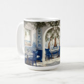 Mug Bleu blanc grec restaurant café chaise porte voûté (Devant gauche)