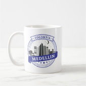 Mug Bleu blanc Medellin Colombie Cityscape Logo (Gauche)