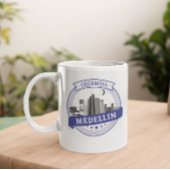 Mug Bleu blanc Medellin Colombie Cityscape Logo