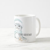 Mug Bleu Blanc Père Noël Écharpe Sceau Noël (Devant droit)