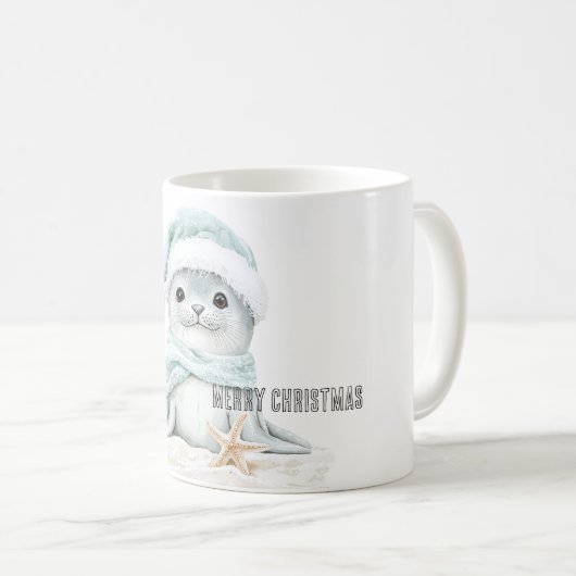 Mug Bleu Blanc Père Noël Écharpe Sceau Noël (Devant droit)