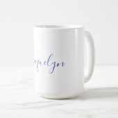 Mug Bleu Blanc Plaine Élégant Moderne Calligraphie Nom (Devant droit)