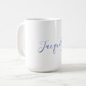 Mug Bleu Blanc Plaine Élégant Moderne Calligraphie Nom (Devant gauche)