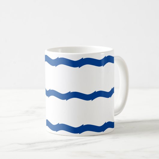 Mug Bleu blanc vagues rayures motif nautique (Devant droit)