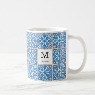 Mug Bleu blanc Vintage Faux Carrelage