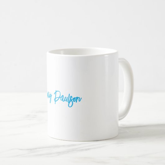 Mug Bleu Blanc Votre Nom Calligraphie Unique Minimalis (Devant droit)