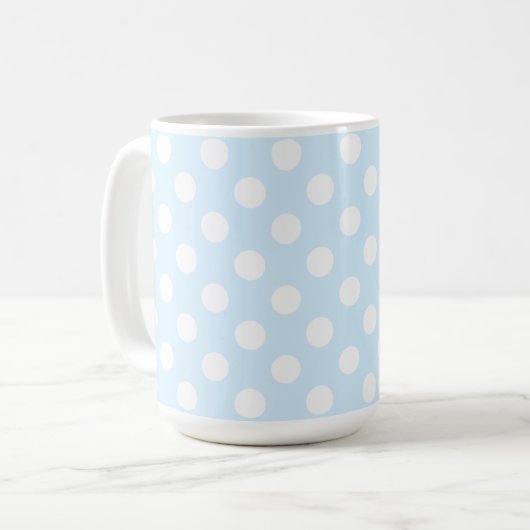 Mug Bleu Clair Pastel Et Grands Pois Blancs (Devant gauche)