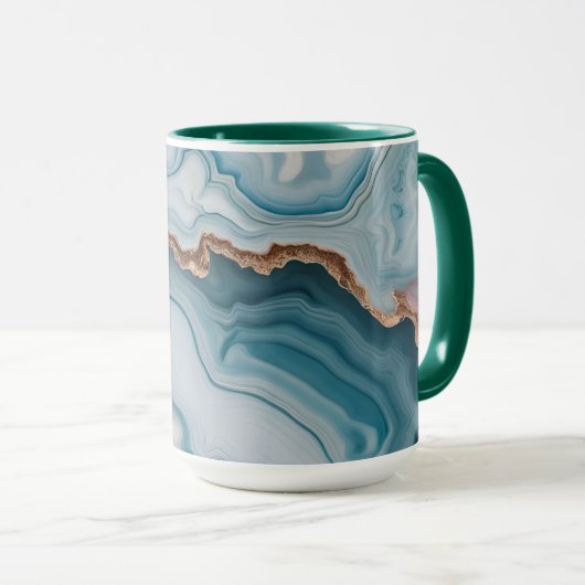 Mug Bleu clair rose or Agitation marbre Design moderne (Devant droit)