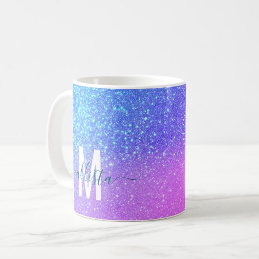 Mug Bleu clair violet Parties scintillant brillante Om (Devant gauche)