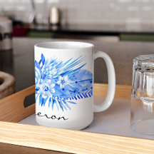 Bleu Cobalt, Fleurs Tropicales Personnalisées Feui