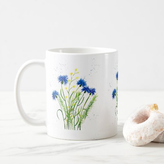 Mug Bleu cornflowers aquarelle fleurie joli Fleurs (Avec donut)