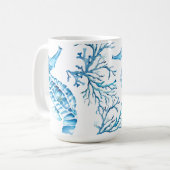 Mug Bleu côtier Hippocampe et corail Aquarelle (Devant gauche)