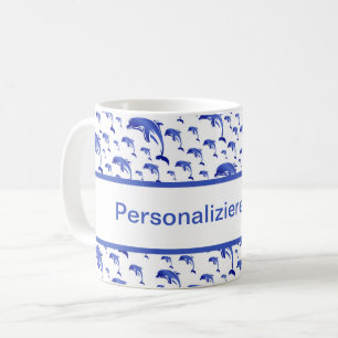 Mug bleu, dauphin, poisson, nature, aquatique, design,