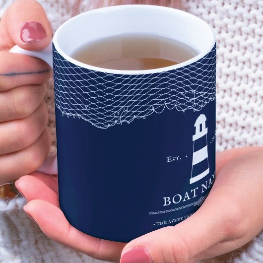 Mug Bleu de la marine Feu personnalisé Nom du bateau