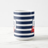 Mug Bleu de la Marine Nautique Bleu Stripes Crabe Roug (Centre)