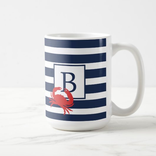 Mug Bleu de la Marine Nautique Bleu Stripes Crabe Roug (Droite)