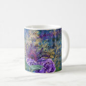 Mug Bleu de paon couronné et flore violette (Devant droit)