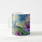Mug Bleu de paon couronné et flore violette (Devant gauche)