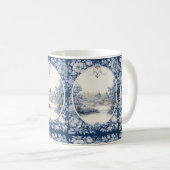 Mug Bleu de toile à fleurs (Devant droit)
