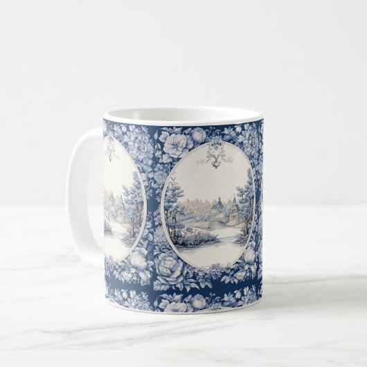 Mug Bleu de toile à fleurs (Devant gauche)