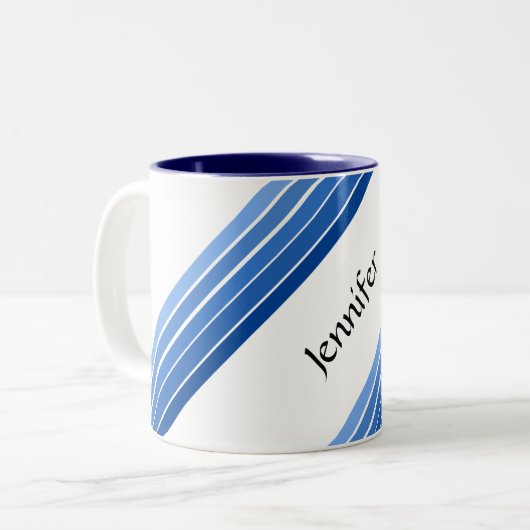 Mug - Bleu Diagonal Stripes avec nom (Devant gauche)