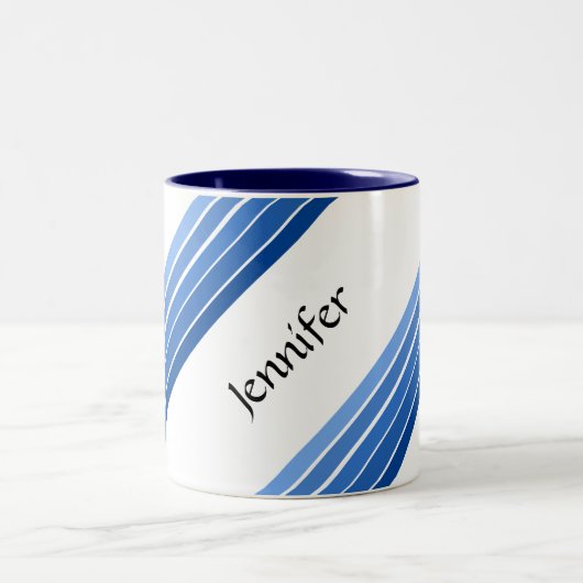 Mug - Bleu Diagonal Stripes avec nom (Centre)