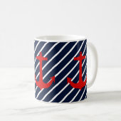 Mug Bleu diagonale de marine marine Ancre rouge (Devant droit)