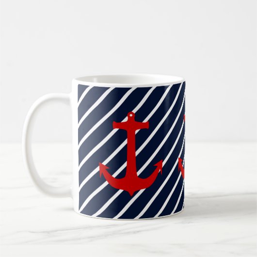 Mug Bleu diagonale de marine marine Ancre rouge (Gauche)