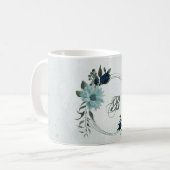 Mug Bleu Dusty fleurs botaniques (Devant gauche)