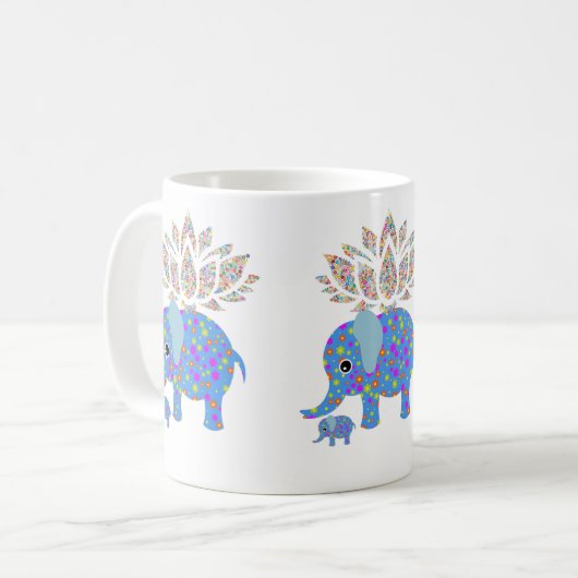 Mug bleu éléphant coloré (Devant gauche)