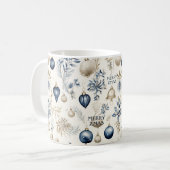 Mug Bleu et beige Noël Ornements Motif (Devant gauche)