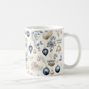 Mug Bleu et beige Noël Ornements Motif