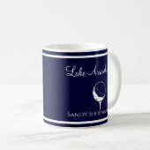 Mug Bleu et blanc avec le nom de votre lac Golfer's (Devant droit)
