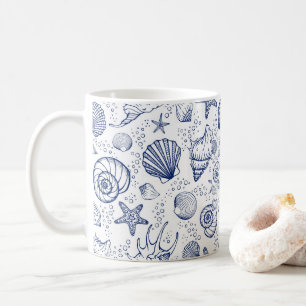 Mug Bleu et blanc Coquillages d'étoiles de mer Musique