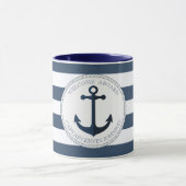 Mug Bleu et blanc rayé avec ancre personnalisée (Centre)