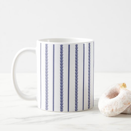 Mug Bleu et Blanc Rayures Botaniques Côtières (Avec donut)