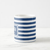 Mug Bleu et blanc Rayures nautiques Monogramme (Centre)