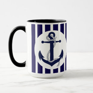 Mug Bleu Et Blancs Avec Ancre