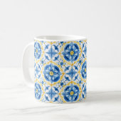 Mug 💛 💙 bleu et jaune, aquarelle fleurie Azulejos (Devant gauche)