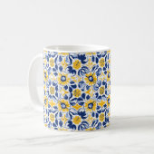 Mug 💛 💙 Bleu et jaune, Azulejos floral (Devant gauche)