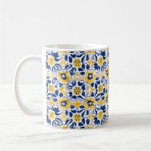Mug 💛 💙 Bleu et jaune, Azulejos floral