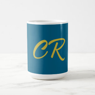 Mug Bleu et Or Couleur Monogramme Minimaliste Moderne