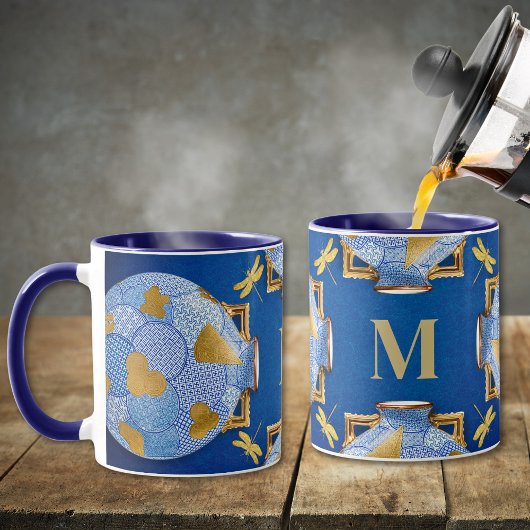 Mug Bleu Et Or De Style Japonais